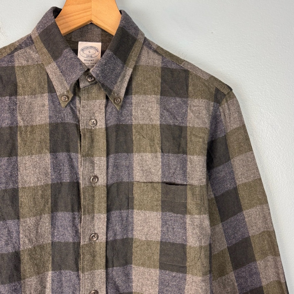 Brooks Brothers Regent Flannel Shirt Mens Small Grey Buffalo Check Button Down